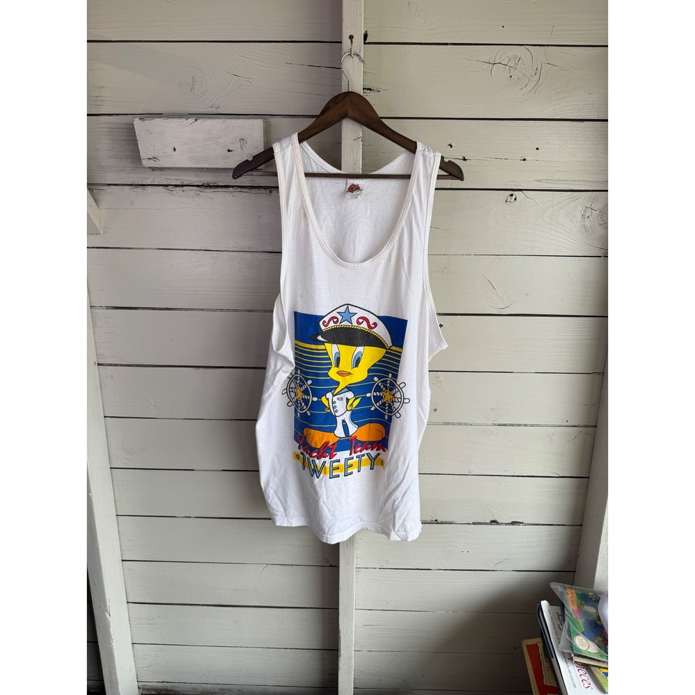 Vintage Looney Tunes Yacht Team Tweety Bird Tank Top White One Size Fits All